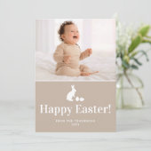 Beige And White Bunny With Custom Photo Easter カード (スタンド正面)