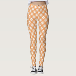 Beige and white checkered leggings displayed  レギンス