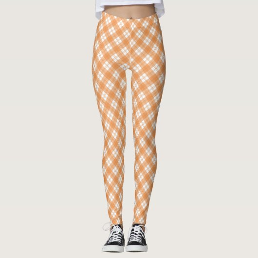 Beige and white checkered leggings displayed  レギンス (正面)