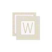 Beige and White Gingham Plaid Monogram ノートカード (正面/裏面インサイチュ)