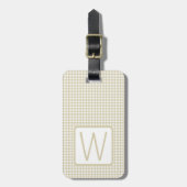 Beige and White Gingham Plaid Monogram ラゲッジタグ (正面縦)
