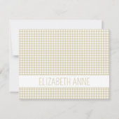 Beige and White Gingham Plaid Personalized ノートカード (正面)