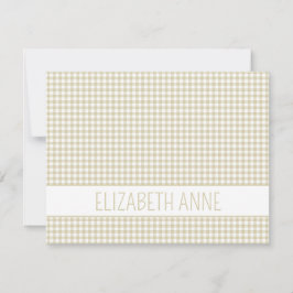 Beige and White Gingham Plaid Personalized ノートカード