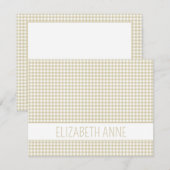 Beige and White Gingham Plaid Personalized ノートカード (正面/裏面)