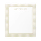 Beige and White Gingham Plaid Personalized ノートパッド (正面)