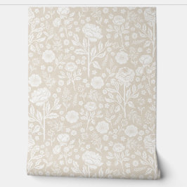 Beige and White Peonies Hand-Drawn Florals 壁紙