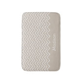 Beige And White Squiggly Chevron Zigzag With Name バスマット (正面縦)