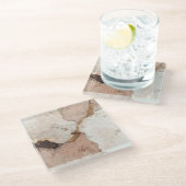 Beige and White Stone Marble Effect ガラスコースター (アングル)