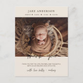 Beige Baby Birth Photo Thank You Postcard ポストカード (正面)