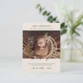 Beige Baby Birth Photo Thank You Postcard ポストカード (スタンド正面)