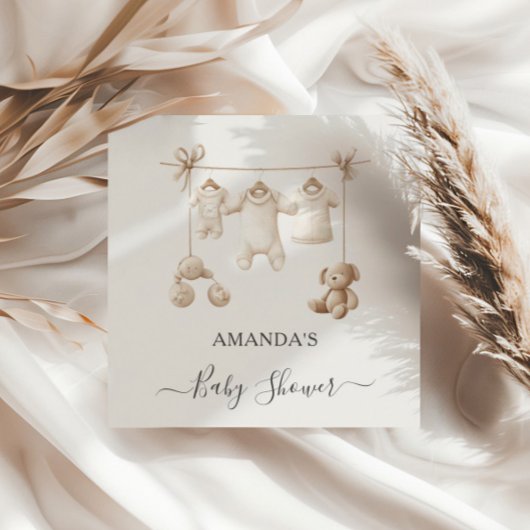 Beige Baby Clothes And Toys Baby Shower スタンダードランチョンナプキン