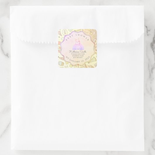 BEIGE babyshower Adorable cute Celebration  スクエアシール (バッグ)