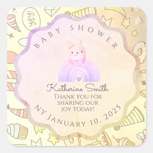 BEIGE babyshower Adorable cute Celebration スクエアシール (正面)
