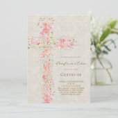 beige background pink flowers cross Confirmation 招待状 (スタンド正面)