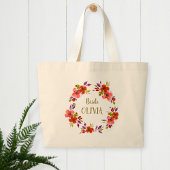 Beige Bag with Red Flowers for the Bride. ラージトートバッグ