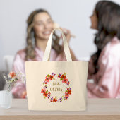Beige Bag with Red Flowers for the Bride. ラージトートバッグ