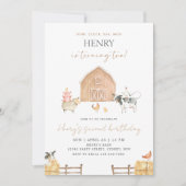 Beige Barn 2nd Birthday Farm Animals Party 招待状 (正面)