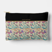 Beige Black Flowers Pattern Pretty Girly Trendy アクセサリーポーチ (正面)