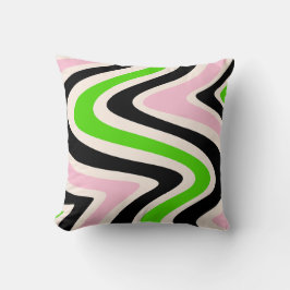 Beige Black Pink Green Abstract Swirl クッション