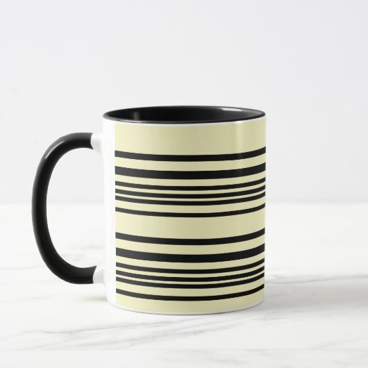 Beige & Black Striped Mug — Calm, Chic, Timeless マグカップ (左)