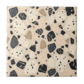 Beige Black Terrazzo Pattern Neutral Abstract  タイル (正面)