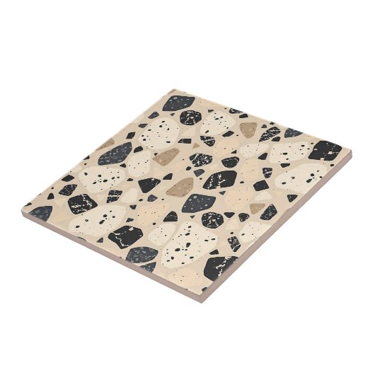 Beige Black Terrazzo Pattern Neutral Abstract  タイル (側面)