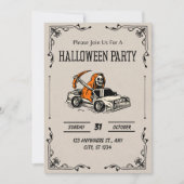 Beige Black Vintage Gothic Skull Halloween Party 招待状 (正面)