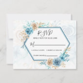 Beige blue Elegant Floral Wedding 出欠カード (正面)