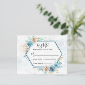Beige blue Elegant Floral Wedding 出欠カード (スタンド正面)