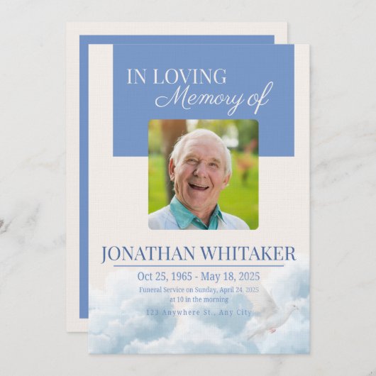 Beige & Blue Sky Funeral Invitation Template 招待状 (正面/裏面)