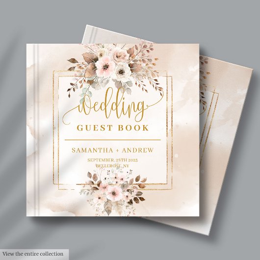 Beige Blush Gold Boho Fall Wedding Guest Book ゲストブック