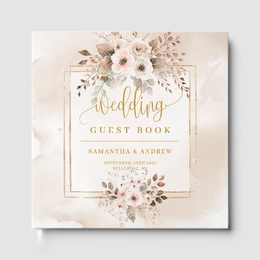 Beige Blush Gold Boho Fall Wedding Guest Book  ゲストブック (正面)
