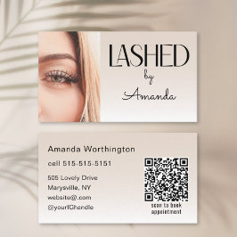 Beige Blush Lashed Minimalist Photo QR Code 名刺
