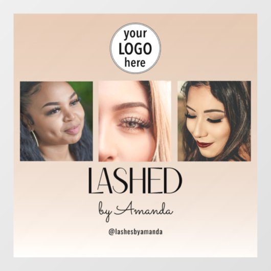 Beige Blush Lashed Minimalist Script Photo Logo ウィンドウサイン (シート)