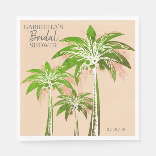 Beige Blush Palm Tree Bridal Shower Custom Name スタンダードランチョンナプキン (正面)