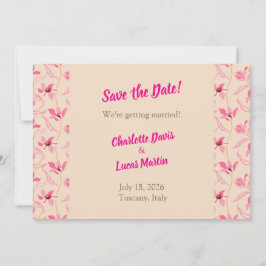 Beige & Blush Pink Floral Save the Date Card サンキューカード