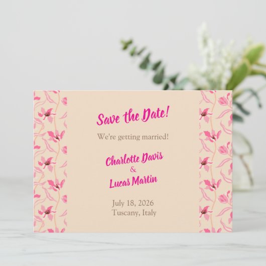 Beige & Blush Pink Floral Save the Date Card サンキューカード (スタンド正面)