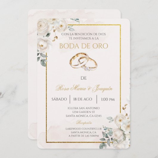  Beige Boda de oro editable 招待状 (正面/裏面)