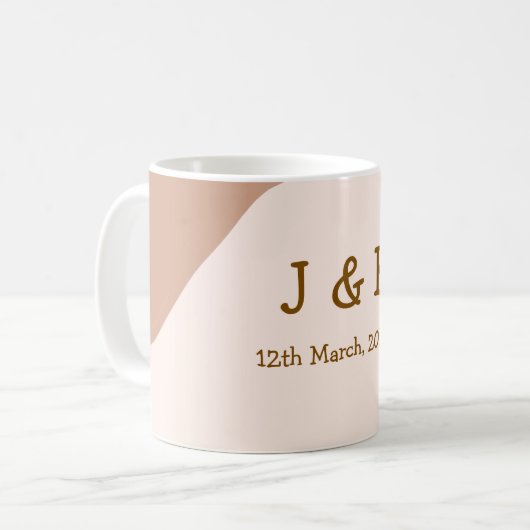 Beige boho curvy orange wedding name date コーヒーマグカップ (正面左)