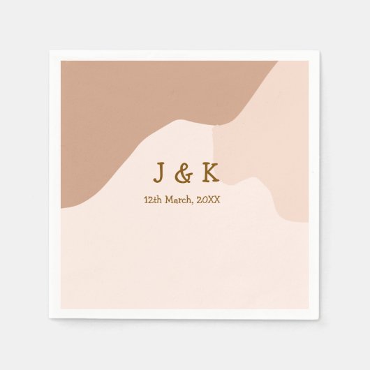 Beige boho curvy orange wedding name date スタンダードカクテルナプキン (正面)