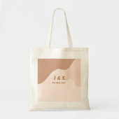Beige boho curvy orange wedding name date トートバッグ (正面)