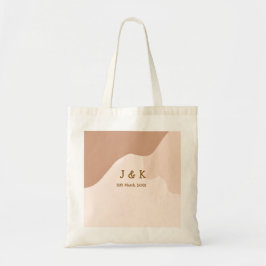 Beige boho curvy orange wedding name date トートバッグ