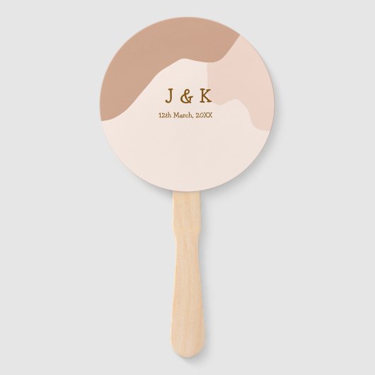 Beige boho curvy orange wedding name date ハンドファン (裏面)