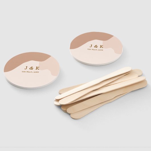 Beige boho curvy orange wedding name date ハンドファン (組立なし)