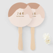 Beige boho curvy orange wedding name date ハンドファン (正面&裏面)