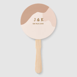 Beige boho curvy orange wedding name date ハンドファン