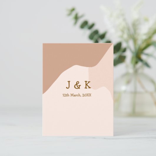 Beige boho curvy orange wedding name date ポストカード (スタンド正面)