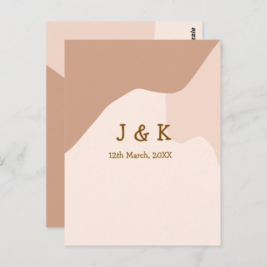 Beige boho curvy orange wedding name date ポストカード (正面/裏面)