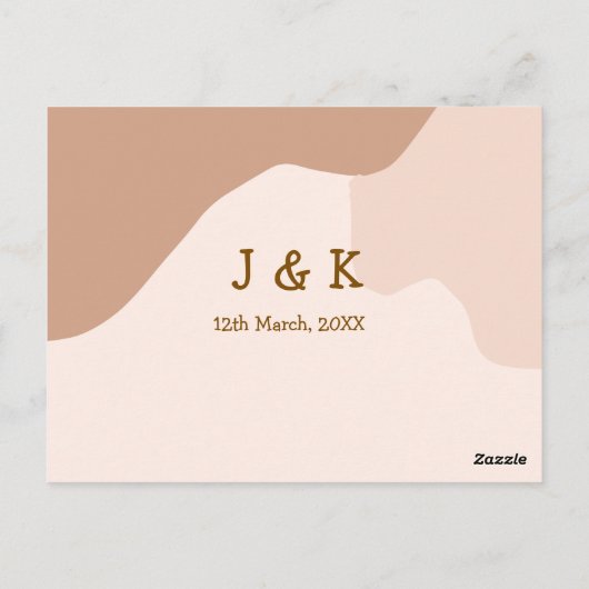 Beige boho curvy orange wedding name date ポストカード (裏面)