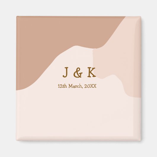 Beige boho curvy orange wedding name date マグネット (正面)